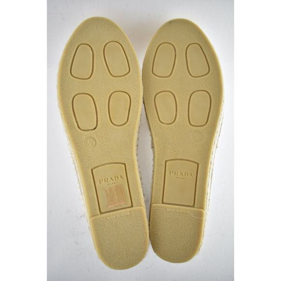 Prada Bianco White Canvas Fabric Triangle Logo Slip On Slide Espadrille Flat 39 - Picture 12 of 12